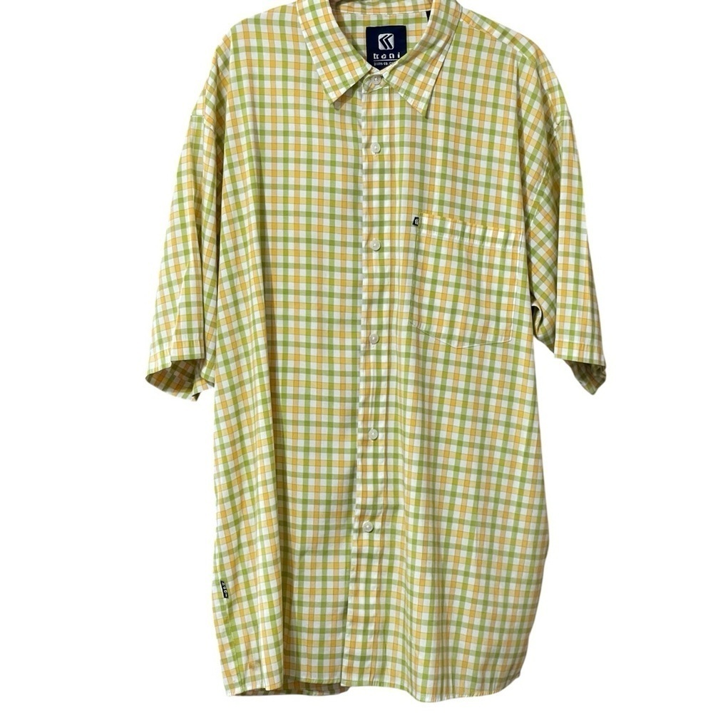KARL KANI BUTTON DOWN SHORT SLEEVE PLAID SHIRT SZ XL EUC